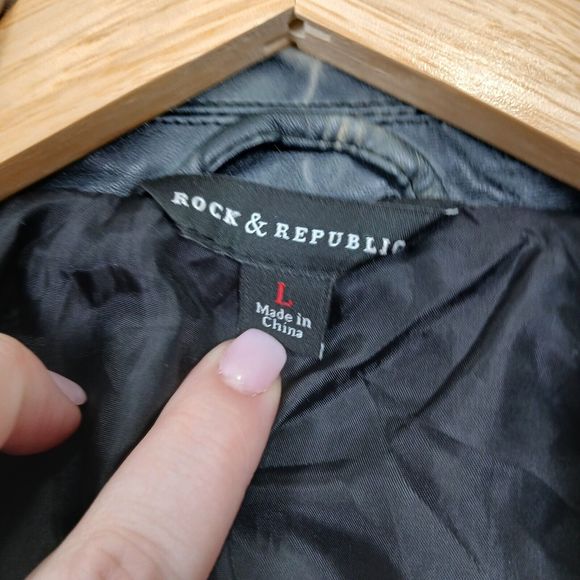 Rock & Republic‎ Faux Leather Jacket Women Large Moto Tie-Dye Biker Grunge Punk - Picture 7 of 13